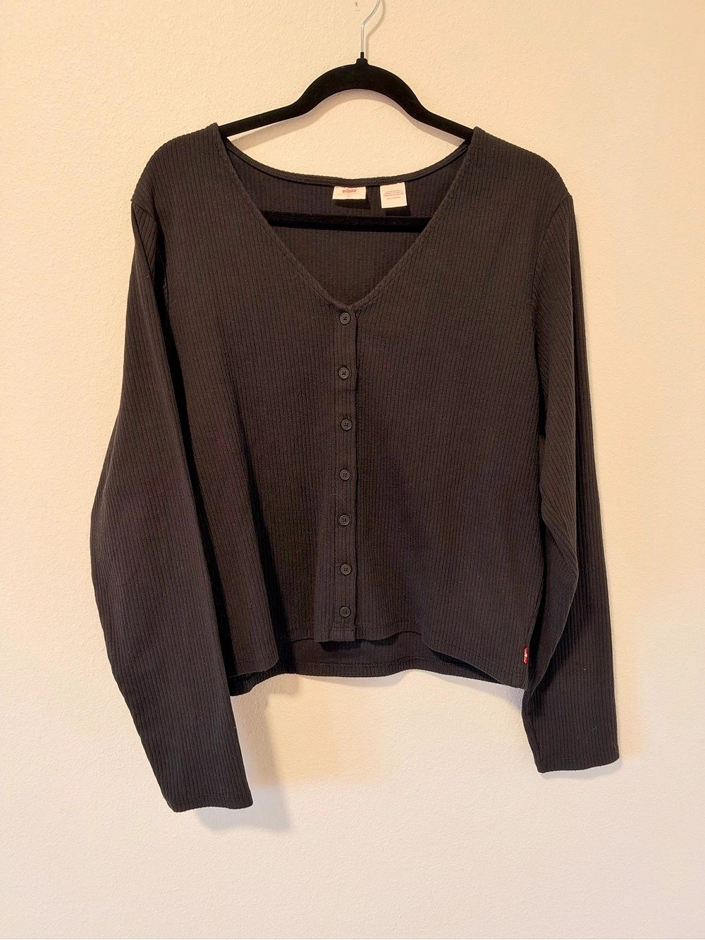 Levi's Rory Long-Sleeve Button-Up Top Ribbed Black XXL